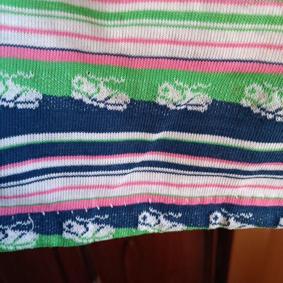 Girls 4 Vintage 70s Striped T-shirt Top Pink Tie Green/Blue/Pink Sneaker Print - Picture 5 of 6